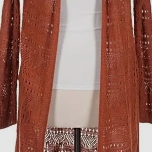 Elegant Open Front Knit Cardigan - Rust